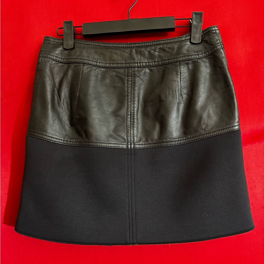 #336-💋HALOGEN 100%Leather(top)/Poly(bottom) Elegant Black Women's Mini Skirt 0 - Picture 4 of 7